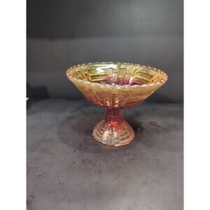 Jeanette "Louisa" Amberina Bowl, Vintage Pedestal Glassware, Carnival Fruit Bowl